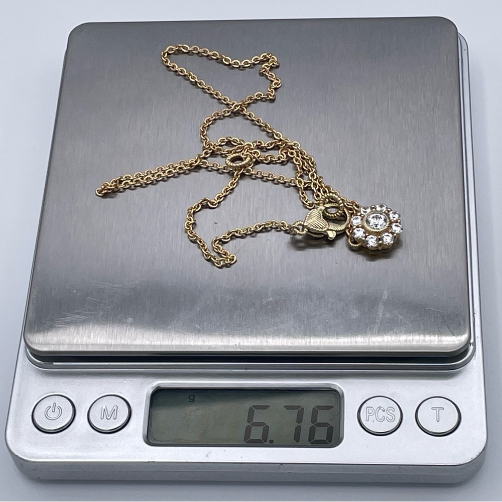 Judith Ripka CZ Flower Pendant Necklace 18K Gold Clad 925 CZ Cluster 18” to 20” - Picture 6 of 7